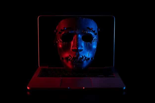 A close-up of a character's face illuminated by a laptop screen, with a complex web of interconnected files and documents visible. The character's expression is one of dawning realization and disbelief.