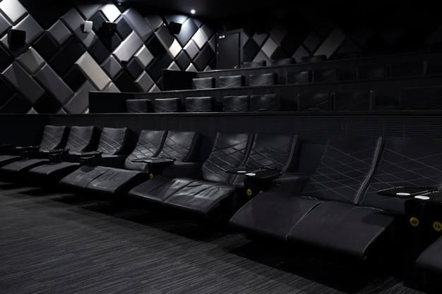 A modern movie theater interior with luxury seating, advanced sound systems, and a wide screen, highlighting the premium cinema experience.