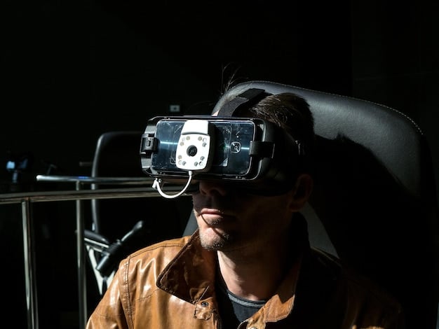 A film director viewing a scene through an augmented reality (AR) headset on set, with real-time visual effects overlaid on the live camera feed, allowing for immediate feedback and adjustments.