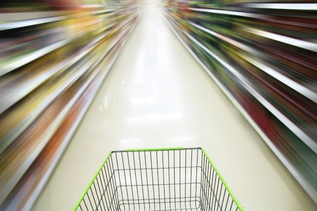 A split image showing two shopping carts side-by-side. One cart is filled with conventionally grown produce and groceries, totaling a lower price. The other cart contains all organic versions of the same items, with a significantly higher total price displayed. The image clearly illustrates the cost difference between organic and conventional food choices.