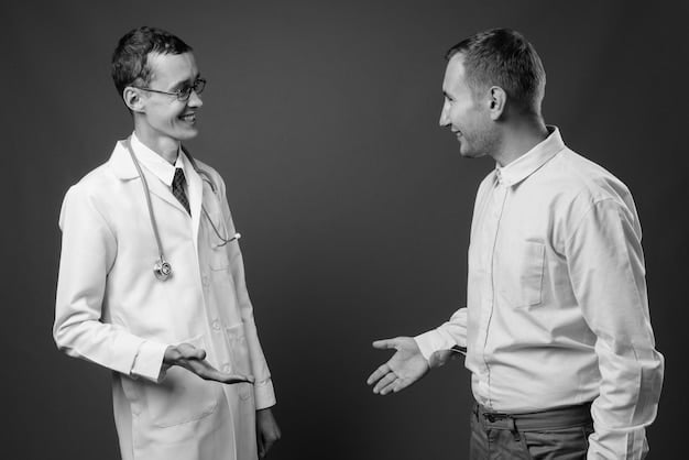 A split image showing on one side a doctor consulting with a patient in a modern clinic, and on the other side, an image of a family struggling to pay medical bills. The image highlights the balance between providing quality care and managing healthcare costs.