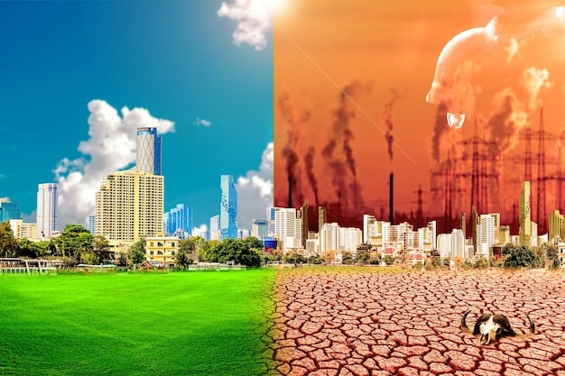 A split image showing a graph depicting rising global temperatures on one side and a politician speaking at a congressional hearing on the other, illustrating the intersection of scientific data and policy-making.