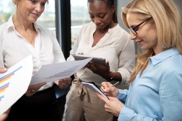 A diverse group of workers in a professional setting, some looking concerned, discussing documents containing legal jargon, representing the impact of policy changes on a business workforce. The scene is set in a modern office or factory floor.