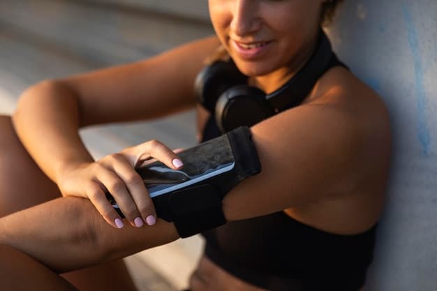 A person using a smart watch during a workout, with biometric data visible on the screen, symbolizing the integration of technology in personalized health management for people with chronic conditions.