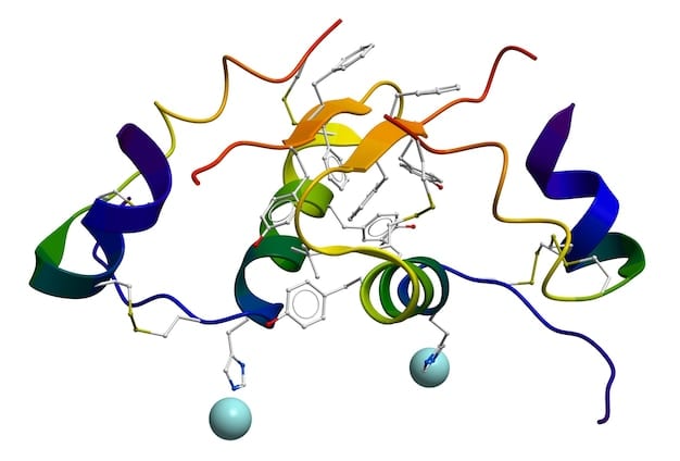 A schematic illustration depicting DNA strands intertwining with food items and exercise equipment, representing the interaction between genetic factors and lifestyle choices influencing obesity.