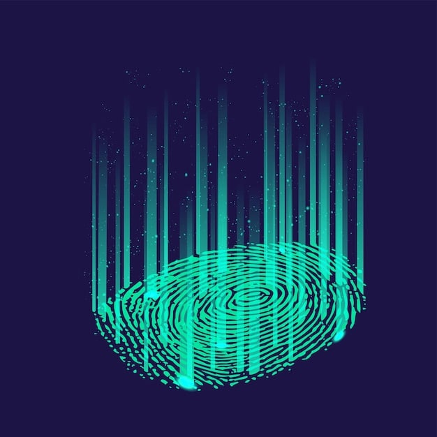A digital fingerprint icon overlaid on a network of interconnected lines, symbolizing data protection and the complexities of IP security in the digital realm. A padlock or shield is faintly visible in the background, reinforcing the concept of safeguarding.