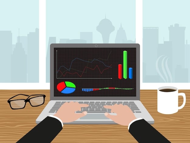 A person attentively looking at a laptop screen displaying various financial charts and graphs, with hands holding a pen as if analyzing data, symbolizing financial planning in 2025.