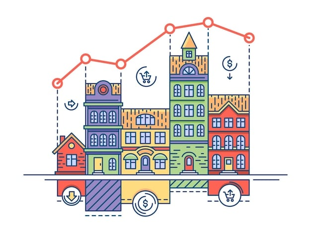 A stylized graph showing a rising interest rate line with various financial icons (house, car, credit card) connected to it, visually representing the impact of the 