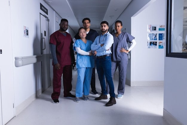 A diverse group of people standing in front of a hospital, symbolizing access to healthcare. The image relates to 'Just In: Congress Passes New Healthcare Bill - Key Changes and How They Affect You' and its potential impact on healthcare access for various communities.
