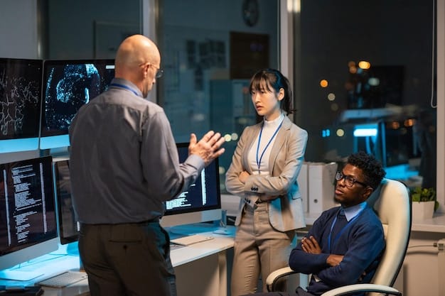 An image showing a group of cybersecurity professionals collaborating in a high-tech security operations center, analyzing data streams and working to defend against cyber threats. This image highlights the importance of coordinated response in light of 'Developing Story: Major Cyberattack Targets US Infrastructure - What You Need to Know to Protect Yourself'.