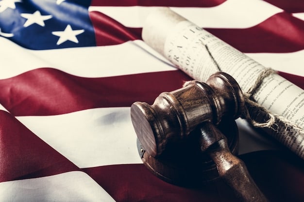 An image showing a gavel hitting a sound block with the US flag blurred in the background. This visually represents the Supreme Court's authority on the immigration policy ruling.
