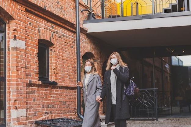 An empty city street with closed businesses and people wearing masks, illustrating the impact of the public health emergency on daily life, reflecting the serious situation conveyed by Alert: Public Health Emergency Declared Due to New Virus Strain - Take Precautions Now