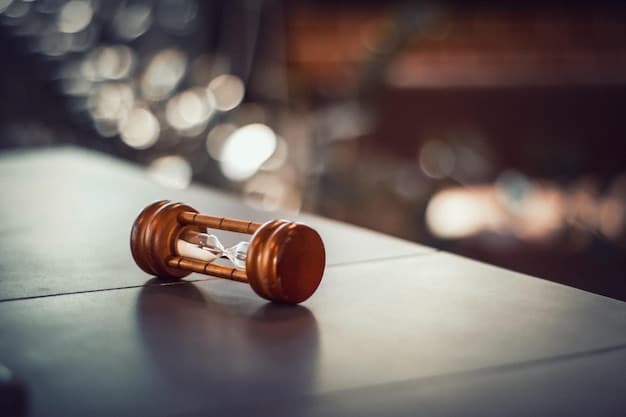 A gavel resting on a sound block in a courtroom setting, symbolizing legal and governmental action taken in response to the data breach. The background is blurred to focus attention on the legal implications of the Developing: Investigation Launched into Corporate Data Breach - Millions of Americans Potentially Affected. The image conveys a sense of authority and accountability.