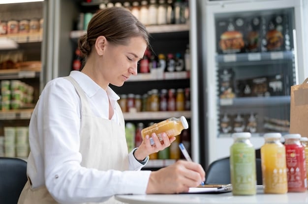 An image depicting a person carefully examining the labels of various food products in their pantry, with a magnifying glass in hand. The focus is on the concentration and attention to detail, symbolizing the importance of thorough inspection following an FDA warning regarding contaminated food products.  