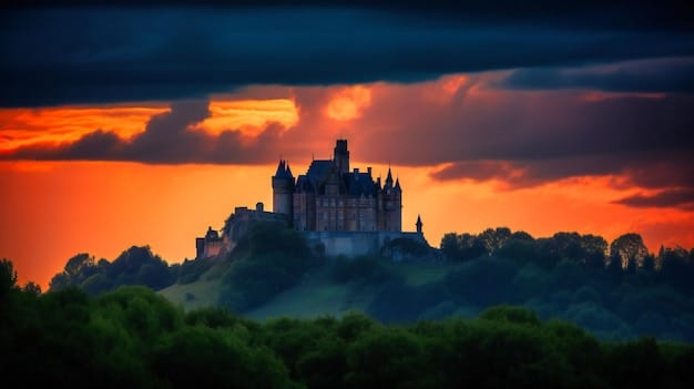 A panoramic view of Hogwarts castle at dusk, emphasizing the magical and enchanting atmosphere that contributed to the Harry Potter franchise's monumental success and ranking among the top 5 highest-grossing movie franchises of all time.