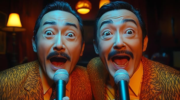 A split screen showing a comedian performing live in a traditional comedy club on one side and the same comedian performing to a phone camera on the other, highlighting the contrast between old and new comedy venues. The image demonstrates Comedy's New Frontier: How Stand-Up is Thriving on Social Media Platforms.