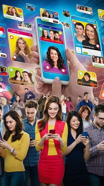 A collage showcasing various social media platforms (TikTok, Instagram, YouTube) with different comedians posting stand-up clips and engaging with their audiences, representing Comedy's New Frontier: How Stand-Up is Thriving on Social Media Platforms.