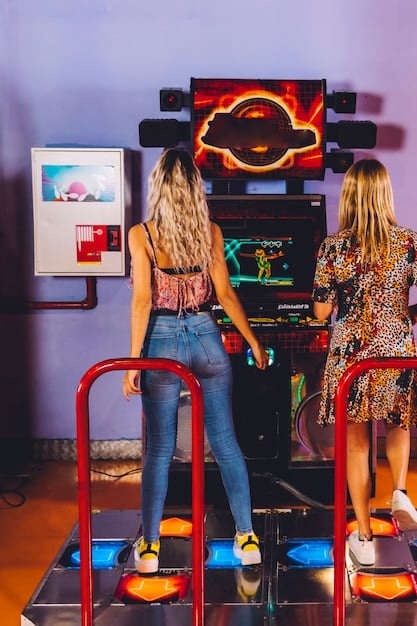 A vintage arcade with classic games like Pac-Man and Space Invaders. Players are huddled around the machines, intensely focused on their gameplay. The image evokes the early days of gaming, hinting at the future potential of competitive play that would eventually lead to The Rise of Esports: How Competitive Gaming Became a Multi-Billion Dollar Industry.
