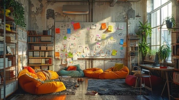 A cluttered but organized writer's room, featuring whiteboards covered in plotlines, character sketches, and brainstorming notes, highlighting the collaborative process of Behind the Scenes: The Making of a Hit TV Show – A Look at Production Secrets.