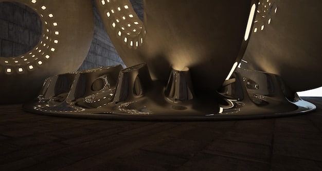 A close-up shot of an intricate, detailed theatrical stage set under dramatic lighting, perhaps for a revival of a classic play, showing modern design elements blending with historical aesthetics.