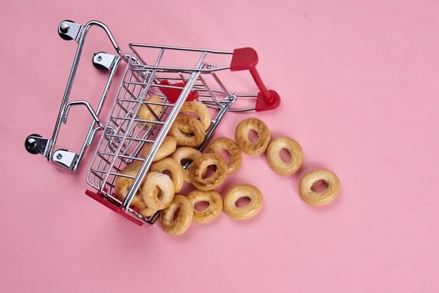 A split-screen image showing two shopping carts. One cart is filled with processed, sugary snacks, while the other contains fresh fruits, vegetables, and whole grains. The image visually represents the contrast between a high-sugar diet and a healthy, balanced diet that considers 'The Truth About Sugar: How Much Is Too Much and What Are the Alternatives?'.