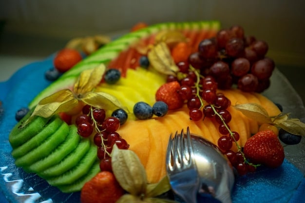 A close-up shot of a colorful plate filled with a variety of fresh fruits and vegetables, highlighting the importance of a plant-based diet in cancer prevention, relating to The Latest on Cancer Prevention: Lifestyle Choices That Can Reduce Your Risk.