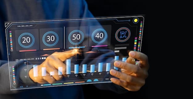 A digital dashboard displaying real-time data analytics and predictive models driven by AI, visualizing the power of AI in enhancing decision-making and strategic planning for businesses in 2025. Key performance indicators and trend analyses are highlighted on the dashboard. The dashboard also illustrates The Role of Artificial Intelligence in Business: Opportunities and Challenges for 2025.