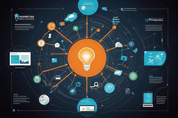 A mind map illustrating various elements of business innovation, such as customer needs, market trends, and technological advancements.