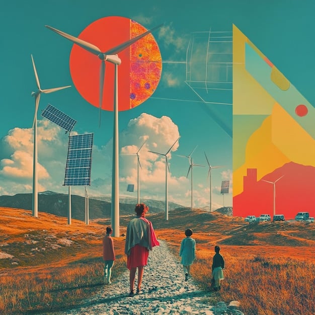 A collage illustrating various aspects of the green economy, including solar panels, wind turbines, electric vehicles, and sustainable agriculture. The collage conveys a sense of environmental responsibility and innovation. Includes the phrase 'Global Market Trends: Identifying New Opportunities for US Businesses in 2025' visually integrated.